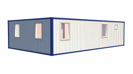 Модульное здание штаб строительства с тамбуром, кладовой и двумя туалетами модель: ВМ-М03