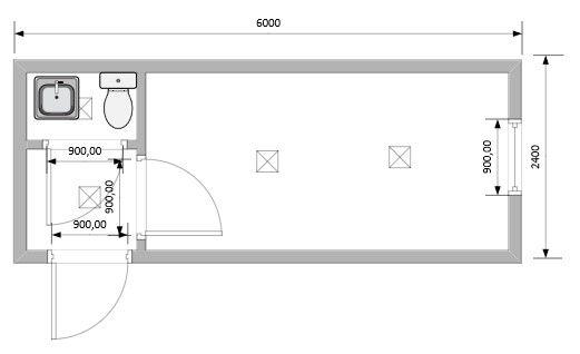 Блок-Контейнер сантехнический с тамбуром и туалетом модель: ВМ-С01