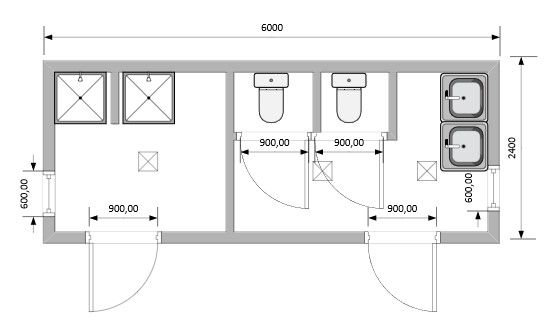 Бытовка сантехническая с душевыми и туалетами тип 1 модель: ВМ-БТ15